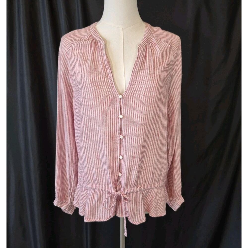 Rails Womens Marti Scarlet Red Striped Peplum Blouse Top Medium - Picture 3 of 8